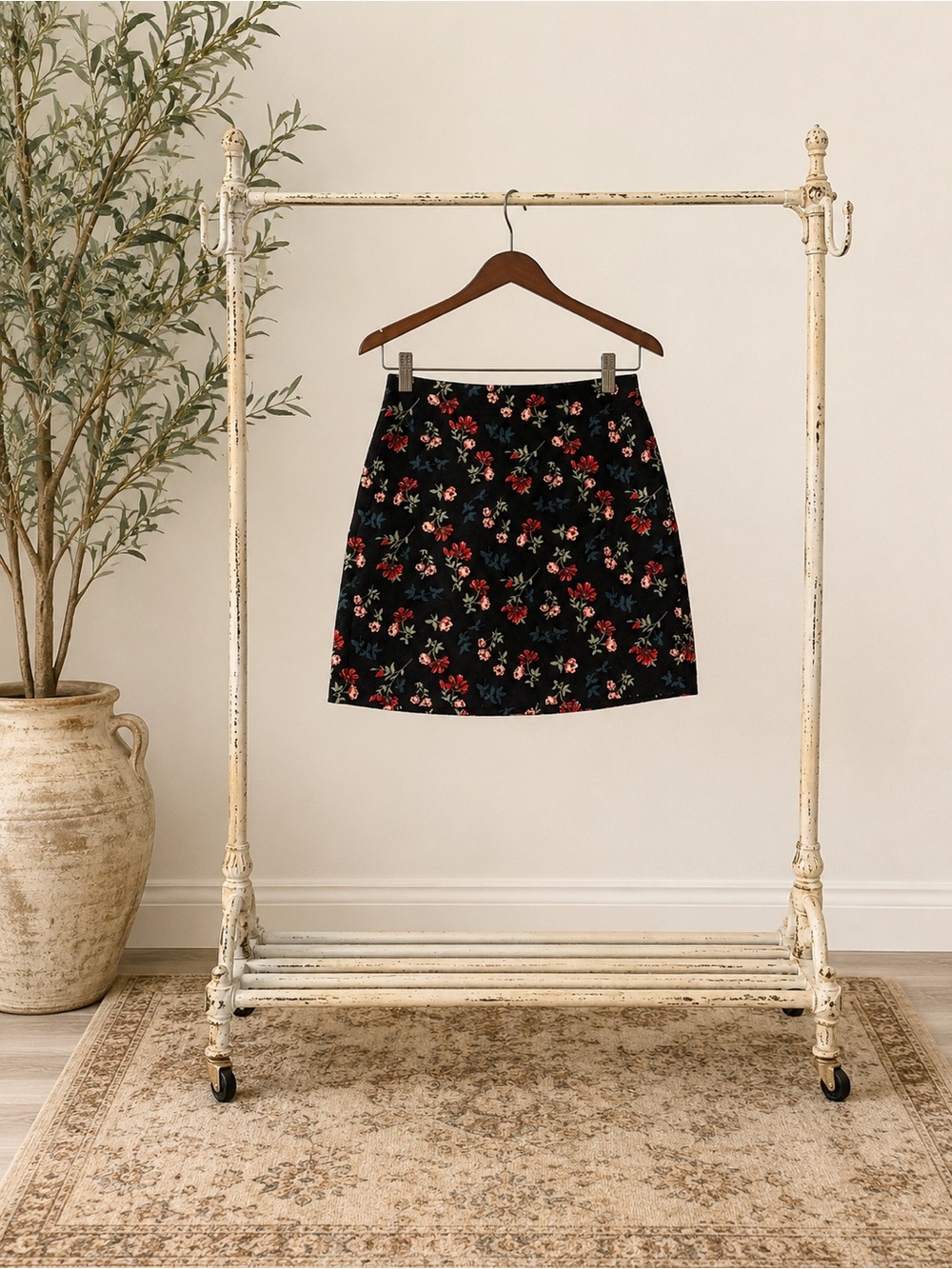 Black Floral Mini Skirt - Women's Casual A-Line